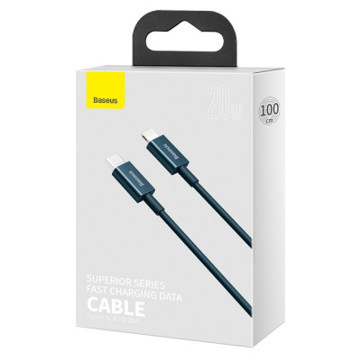 Baseus USB-C kábel a Lightning Superior sorozathoz, 20 W, PD, 1 m, kék Baseus USB-C kábel a Lightning Superior sorozathoz, 20 W, PD, 1 m, kék
