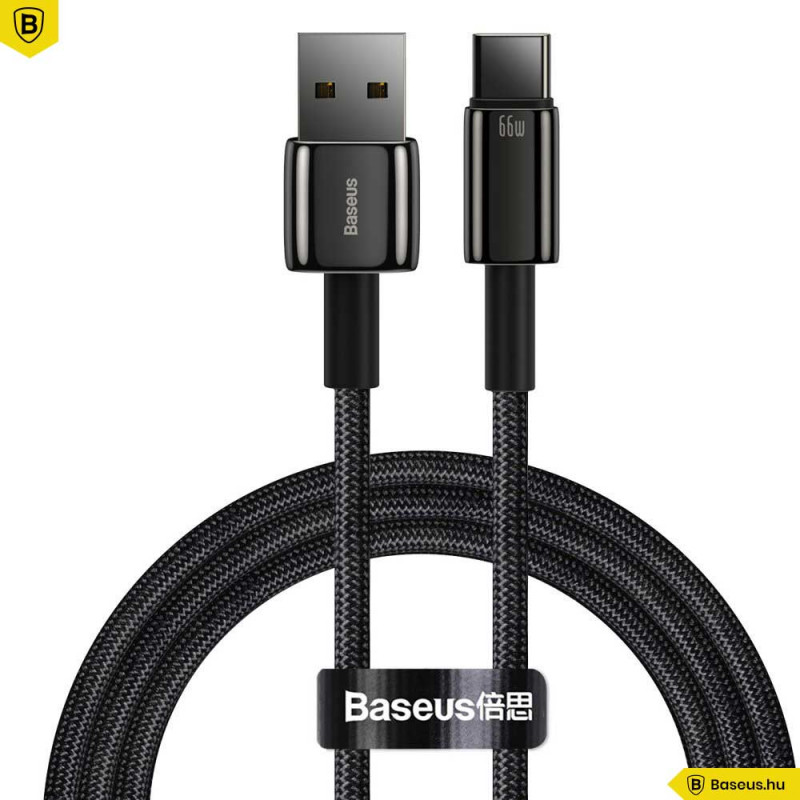 Baseus Tungsten Gold USB-C adat/töltőkábel 66W 1m - Fekete Baseus Tungsten Gold USB-C adat/töltőkábel 66W 1m - Fekete