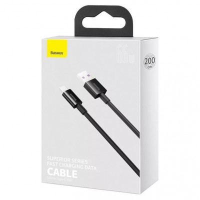 Baseus Superior sorozatú kábel USB-USB-C, 66 W, 2 m, fekete Baseus Superior sorozatú kábel USB-USB-C, 66 W, 2 m, fekete