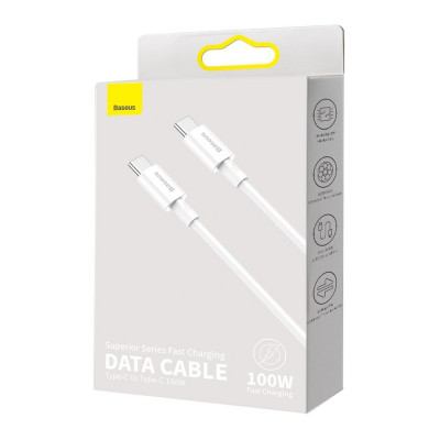 Baseus Superior sorozatú USB-C-USB-C kábel, 100 W, 1 m, fehér Baseus Superior sorozatú USB-C-USB-C kábel, 100 W, 1 m, fehér