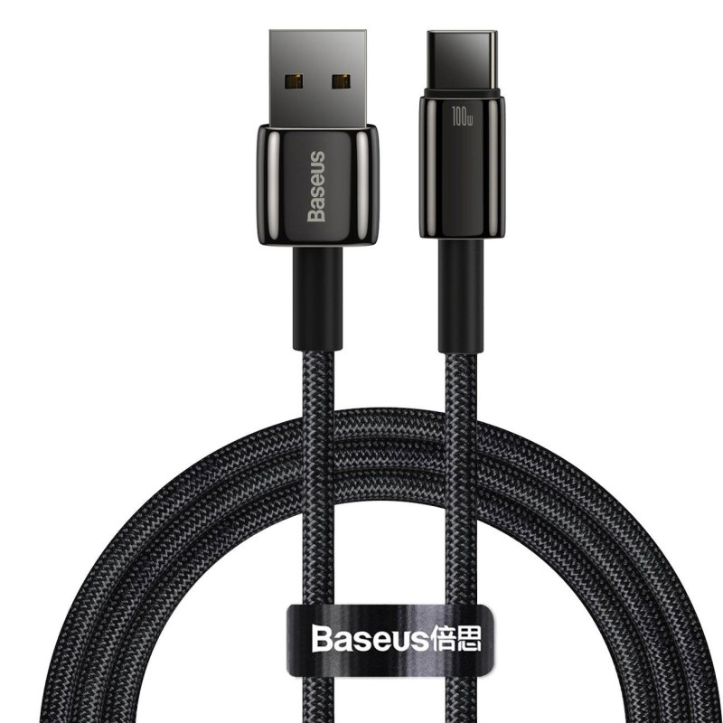 Baseus Tungsten Gold adatkábel, töltőkábel USB / USB-C, 100W, 1m (fekete) Baseus Tungsten Gold adatkábel, töltőkábel USB / USB-C, 100W, 1m (fekete)