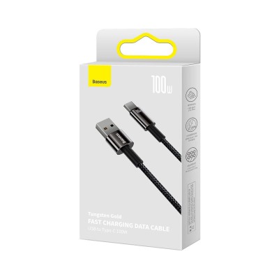Baseus Tungsten Gold adatkábel, töltőkábel USB / USB-C, 100W, 2m (fekete) Baseus Tungsten Gold adatkábel, töltőkábel USB / USB-C, 100W, 2m (fekete)