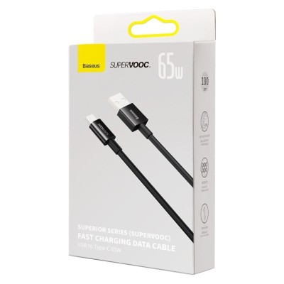 Baseus Superior Series SUPERVOOC gyorstöltő adatkábel USB - USB-C 65W, 1 m, fekete Baseus Superior Series SUPERVOOC gyorstöltő adatkábel USB - USB-C 65W, 1 m, fekete