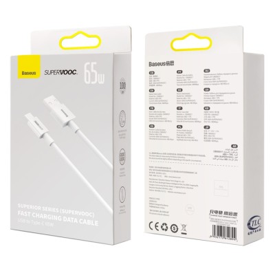 Baseus Superior Series SUPERVOOC gyorstöltő adatkábel USB - USB-C 65W, 1 m, fehér Baseus Superior Series SUPERVOOC gyorstöltő adatkábel USB - USB-C 65W, 1 m, fehér
