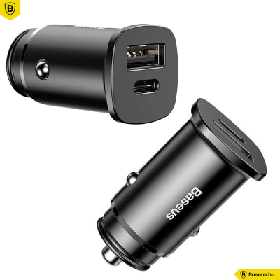 Baseus Square USB/USB-C autós töltő 30W PPS (PD3.0,QC4.0+,SCP,AFC) - Fekete Baseus Square USB/USB-C autós töltő 30W PPS (PD3.0,QC4.0+,SCP,AFC) - Fekete