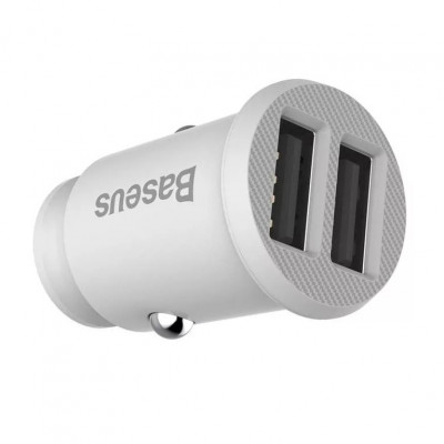 Baseus Grain autós töltő 2x USB 5V 3.1A, fehér Baseus Grain autós töltő 2x USB 5V 3.1A, fehér