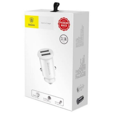 Baseus Grain autós töltő 2x USB 5V 3.1A, fehér Baseus Grain autós töltő 2x USB 5V 3.1A, fehér