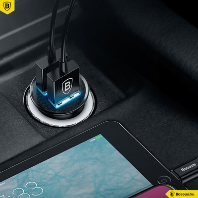 Baseus Circular autós töltő 2USB A+A 30W QC3.0 - Fekete Baseus Circular autós töltő 2USB A+A 30W QC3.0 - Fekete
