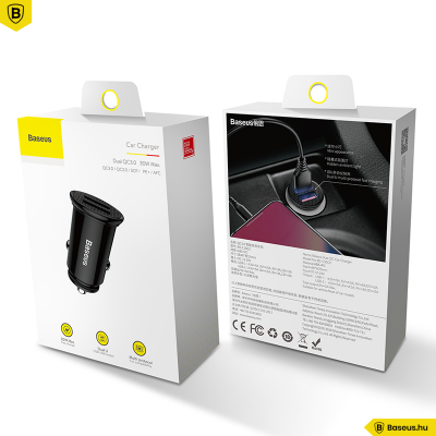 Baseus Circular autós töltő 2USB A+A 30W QC3.0 - Fekete Baseus Circular autós töltő 2USB A+A 30W QC3.0 - Fekete