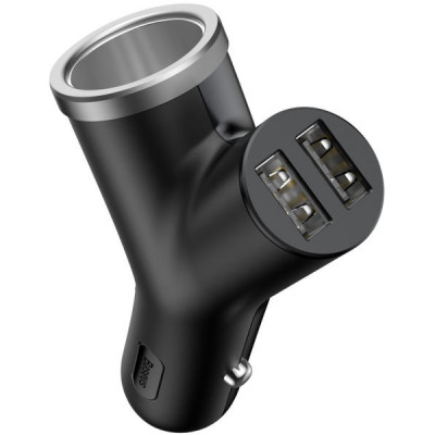 Baseus Y Type 2xUSB 3.4A 40W autós töltő, fekete Baseus Y Type 2xUSB 3.4A 40W autós töltő, fekete