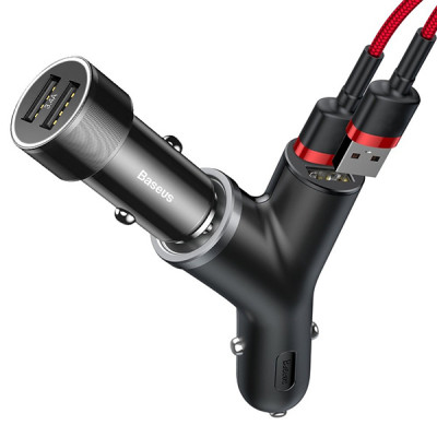 Baseus Y Type 2xUSB 3.4A 40W autós töltő, fekete Baseus Y Type 2xUSB 3.4A 40W autós töltő, fekete