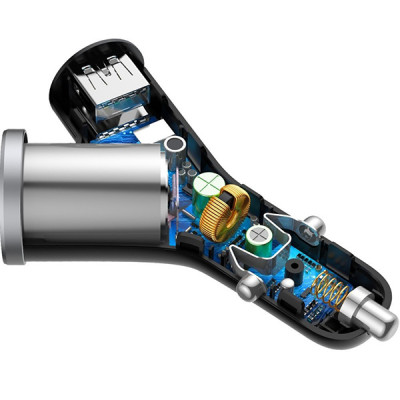 Baseus Y Type 2xUSB 3.4A 40W autós töltő, fekete Baseus Y Type 2xUSB 3.4A 40W autós töltő, fekete