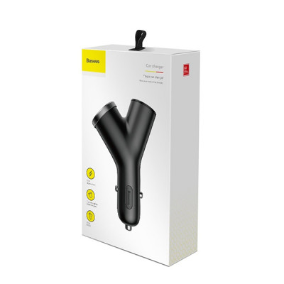Baseus Y Type 2xUSB 3.4A 40W autós töltő, fekete Baseus Y Type 2xUSB 3.4A 40W autós töltő, fekete