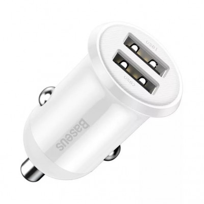 Baseus Grain Pro 2x USB 4.8A 24W autóstöltő, fehér Baseus Grain Pro 2x USB 4.8A 24W autóstöltő, fehér