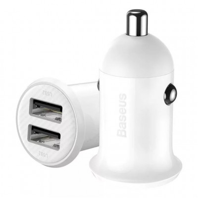 Baseus Grain Pro 2x USB 4.8A 24W autóstöltő, fehér Baseus Grain Pro 2x USB 4.8A 24W autóstöltő, fehér