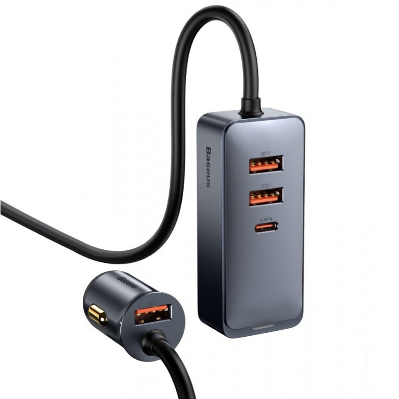 Baseus Share Together autós töltő hosszabbítóval, 3x USB, USB-C, 120W, szürke Baseus Share Together autós töltő hosszabbítóval, 3x USB, USB-C, 120W, szürke