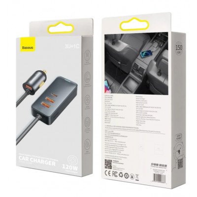 Baseus Share Together autós töltő hosszabbítóval, 3x USB, USB-C, 120W, szürke Baseus Share Together autós töltő hosszabbítóval, 3x USB, USB-C, 120W, szürke
