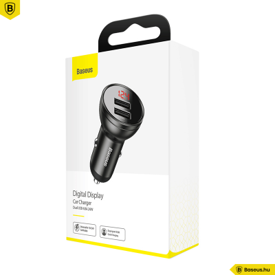Baseus autós töltő 2USB 4.8A 24W LCD kijelzővel - Szürke Baseus autós töltő 2USB 4.8A 24W LCD kijelzővel - Szürke
