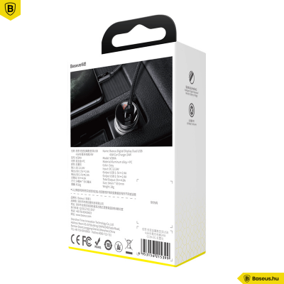 Baseus autós töltő 2USB 4.8A 24W LCD kijelzővel - Szürke Baseus autós töltő 2USB 4.8A 24W LCD kijelzővel - Szürke