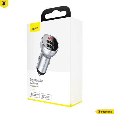 Baseus autós töltő 2USB 4.8A 24W LCD kijelzővel - Ezüst Baseus autós töltő 2USB 4.8A 24W LCD kijelzővel - Ezüst