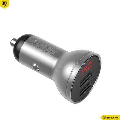 Baseus autós töltő 2USB 4.8A 24W LCD kijelzővel - Ezüst Baseus autós töltő 2USB 4.8A 24W LCD kijelzővel - Ezüst