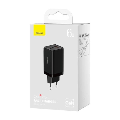 Baseus GaN5 Pro hálózati töltő, 2xUSB-C + USB, 65W (fekete) Baseus GaN5 Pro hálózati töltő, 2xUSB-C + USB, 65W (fekete)