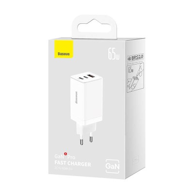 Baseus GaN5 Pro hálózati töltő, 2xUSB-C + USB, 65W (fehér) Baseus GaN5 Pro hálózati töltő, 2xUSB-C + USB, 65W (fehér)