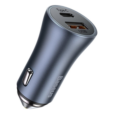 Baseus Golden Contactor Pro autós töltő, 40 W, USB-A + USB-C – szürke