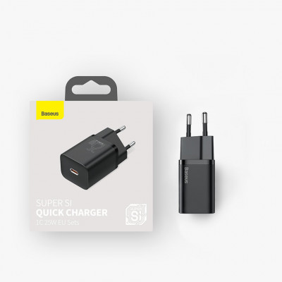 Baseus Super Si Quick Charger gyors hálózati töltő 1C 25W, fekete Baseus Super Si Quick Charger gyors hálózati töltő 1C 25W, fekete