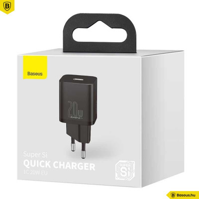 Baseus Super Si USB-C hálózati gyorstöltő 20W - Fekete Baseus Super Si USB-C hálózati gyorstöltő 20W - Fekete