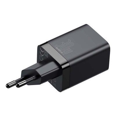Baseus Super Si Pro gyorstöltő USB + USB-C 30W, fekete Baseus Super Si Pro gyorstöltő USB + USB-C 30W, fekete