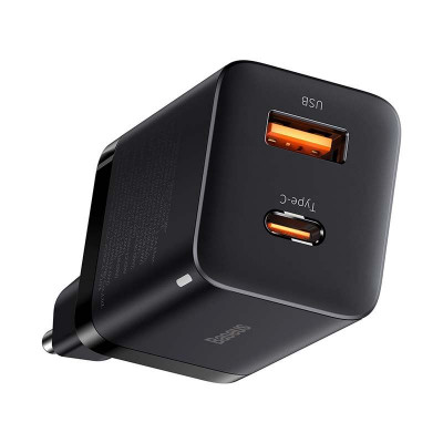 Baseus Super Si Pro gyorstöltő USB + USB-C 30W, fekete Baseus Super Si Pro gyorstöltő USB + USB-C 30W, fekete