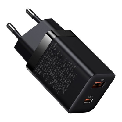 Baseus Super Si Pro gyorstöltő USB + USB-C 30W, fekete Baseus Super Si Pro gyorstöltő USB + USB-C 30W, fekete