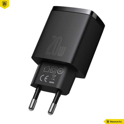 Baseus Compact hálózati töltő USB Type-C / USB-A 20W 3A QC3.0 - Fekete Baseus Compact hálózati töltő USB Type-C / USB-A 20W 3A QC3.0 - Fekete