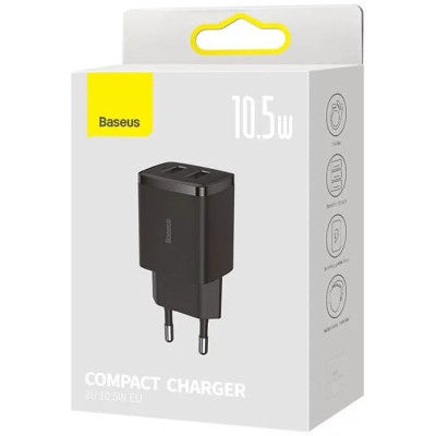 Baseus Compact töltő Quick Charger, 2x USB, 10.5W, fekete Baseus Compact töltő Quick Charger, 2x USB, 10.5W, fekete