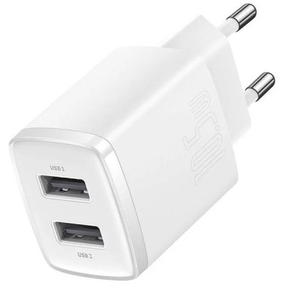 Baseus Compact töltő Quick Charger, 2x USB, 10.5W, fehér Baseus Compact töltő Quick Charger, 2x USB, 10.5W, fehér
