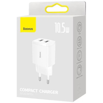 Baseus Compact töltő Quick Charger, 2x USB, 10.5W, fehér Baseus Compact töltő Quick Charger, 2x USB, 10.5W, fehér