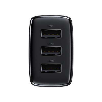 Baseus kompakt gyorstöltő, hálózati töltő, 3x USB, 17W (fekete)