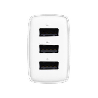 Baseus kompakt gyorstöltő, hálózati töltő, 3x USB, 17W (fehér) Baseus kompakt gyorstöltő, hálózati töltő, 3x USB, 17W (fehér)