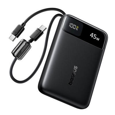 Baseus EnerFill FC11 powerbank 10000 mAh, 45W, két USB-C kábellel – fekete