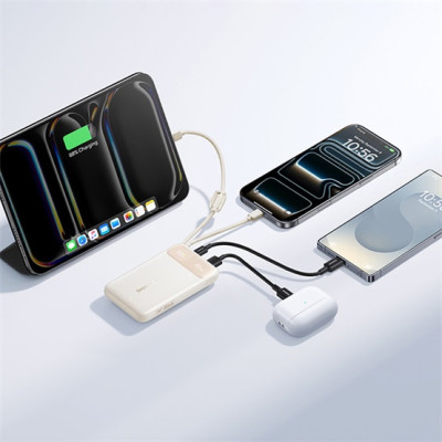Baseus EnerFill FC11 powerbank 10000 mAh, 45W, két USB-C kábellel – bézs Baseus EnerFill FC11 powerbank 10000 mAh, 45W, két USB-C kábellel – bézs