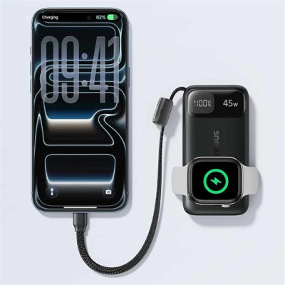 Baseus EnerFill FT31 powerbank 10000 mAh, 45W, Apple Watch töltővel – fekete Baseus EnerFill FT31 powerbank 10000 mAh, 45W, Apple Watch töltővel – fekete