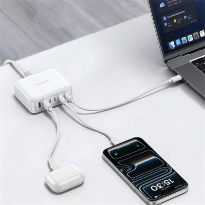 Baseus EnerFill FH21 asztali töltőállomás, 120W, 4×USB-C + 2×USB-A – fehér Baseus EnerFill FH21 asztali töltőállomás, 120W, 4×USB-C + 2×USB-A – fehér