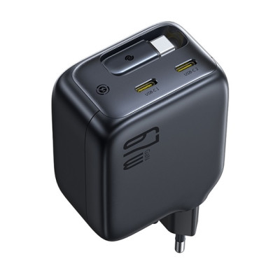 Baseus EnerCore CJ11 hálózati töltő 67W, behúzható USB-C kábellel – fekete Baseus EnerCore CJ11 hálózati töltő 67W, behúzható USB-C kábellel – fekete