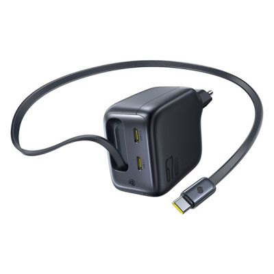 Baseus EnerCore CJ11 hálózati töltő 67W, behúzható USB-C kábellel – fekete Baseus EnerCore CJ11 hálózati töltő 67W, behúzható USB-C kábellel – fekete
