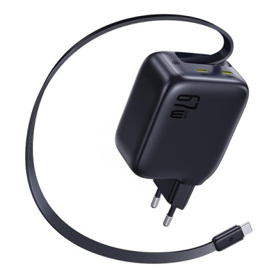 Baseus EnerCore CJ11 hálózati töltő 67W, behúzható USB-C kábellel – fekete Baseus EnerCore CJ11 hálózati töltő 67W, behúzható USB-C kábellel – fekete