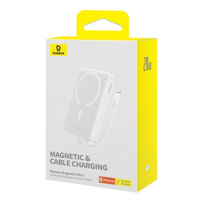 Baseus Magnetic Mini Powerbank, 10000mAh,Lightning,USB-C, Lightning, 20W, MagSafe (fehér) Baseus Magnetic Mini Powerbank, 10000mAh,Lightning,USB-C, Lightning, 20W, MagSafe (fehér)