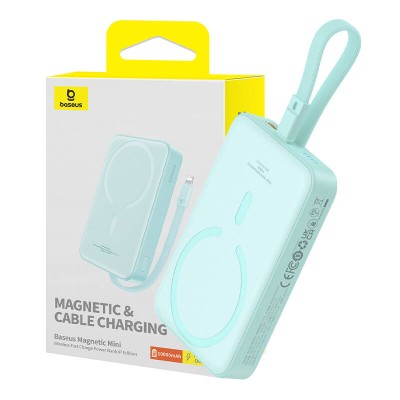 Baseus Magnetic Mini Powerbank, 10000mAh,Lightning,USB-C, 20W, MagSafe (menta) Baseus Magnetic Mini Powerbank, 10000mAh,Lightning,USB-C, 20W, MagSafe (menta)