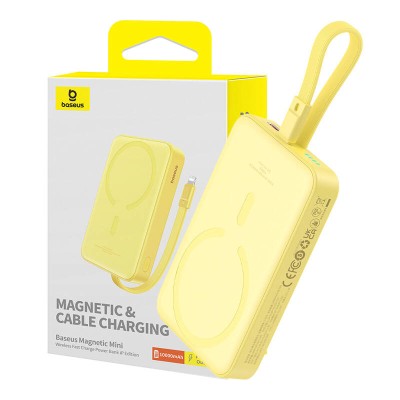 Baseus Magnetic Mini Powerbank, 10000mAh,Lightning,USB-C,20W, MagSafe (sárga) Baseus Magnetic Mini Powerbank, 10000mAh,Lightning,USB-C,20W, MagSafe (sárga)