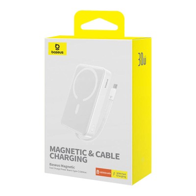 Baseus Magnetic Mini Powerbank, 10000mAh, USB-C 30W, MagSafe (fehér) Baseus Magnetic Mini Powerbank, 10000mAh, USB-C 30W, MagSafe (fehér)